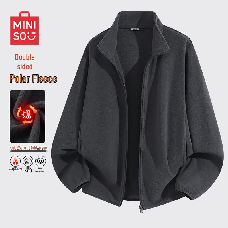 

MINISO Men s Fleece-Lined Winter Outdoor Stand-Collar Jacket 2XL