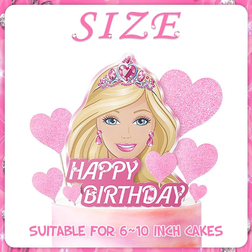 Girl Cake Topper Set, Glitter Happy Birthday Toppers Heart Party Supplies Favor Decorations Pink