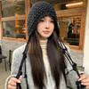 Autumn and winter warm wool hat, hand-woven hollow bag hat, women's ethnic style fringed ear protector, knitted hat