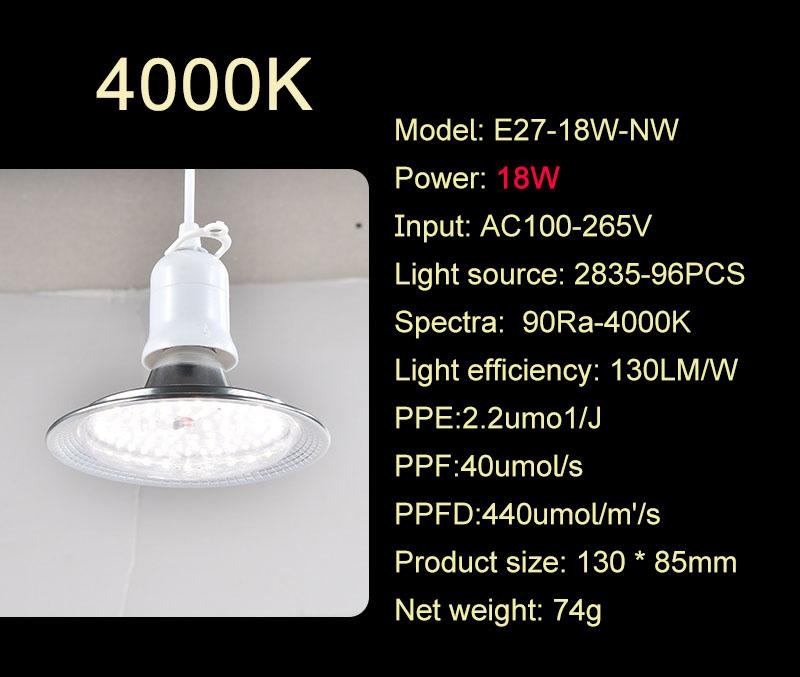 E27 lamp 18W plant growth lamp fruit and vegetable plant solar fill light indoor full spectrum succulent plant flower bed fill