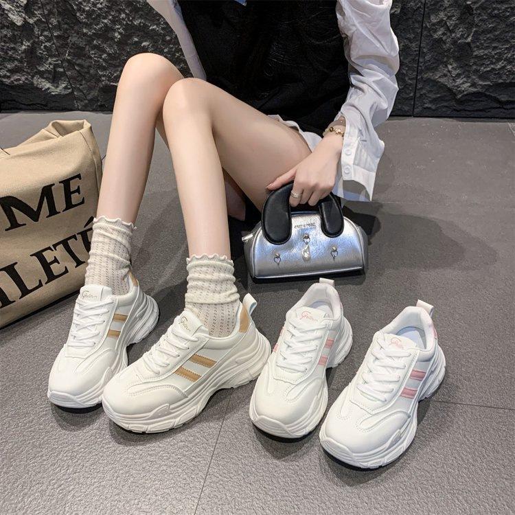 Leather platform dad shoes New autumn lightweight and breathable casual sports shoes