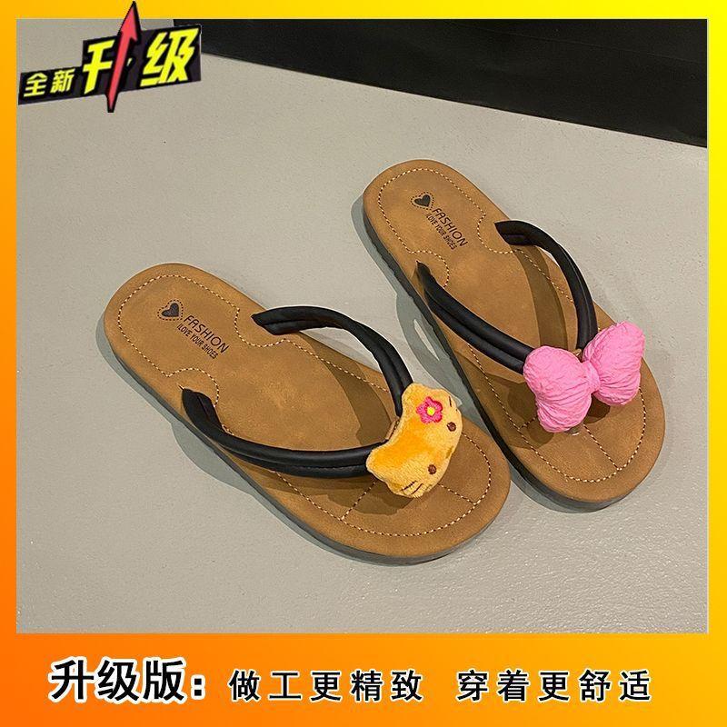 

Новые милые шлепанцы Hello Kitty с бантиком, на плоской подошве, высокая ценность, сладкие, пляжные, студенческие, женские туфли 35