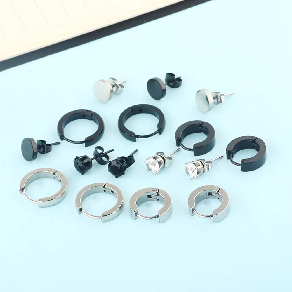 Stainless Steel Hip Hop Men's Fashion Stud Earrings Set - Unique Cross-border Style
