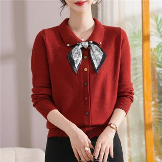 

Chic Wool Knit Top for Middle-Aged Women - Stylish Spring Sweater for Moms 3XL вина червоного кольору