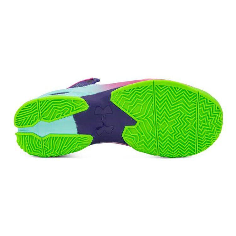 Under Armour Curry 2 Slip Resistant Cushioning Abrasion Resistant Mid Top Children's Basketball Shoes Pink Purple Blue 3026053-600