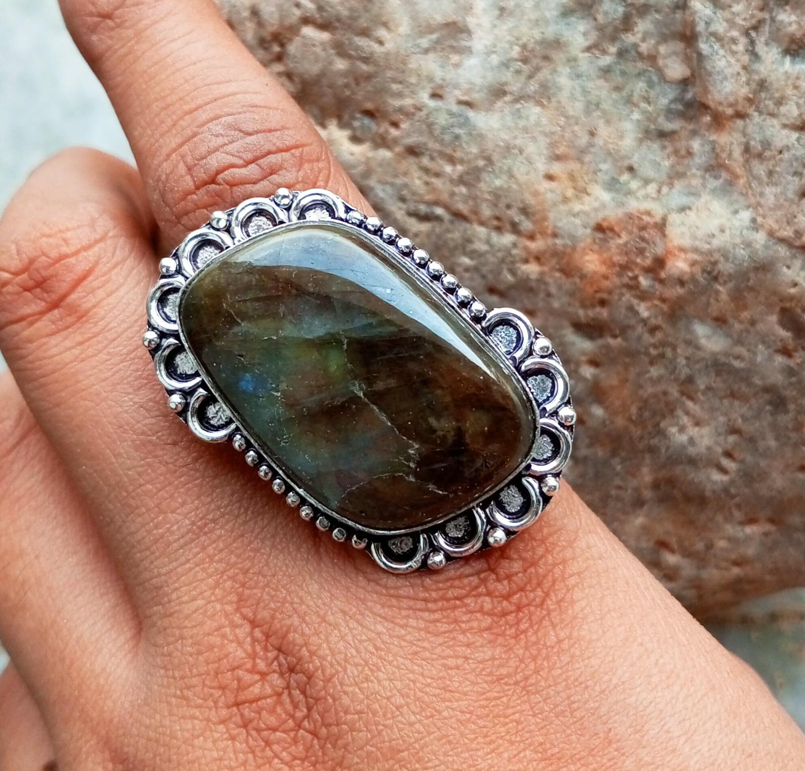 

Дизайнерское кольцо из 1 предмета с драгоценным камнем лабрадоритом из стерлингового серебра 925 пробы