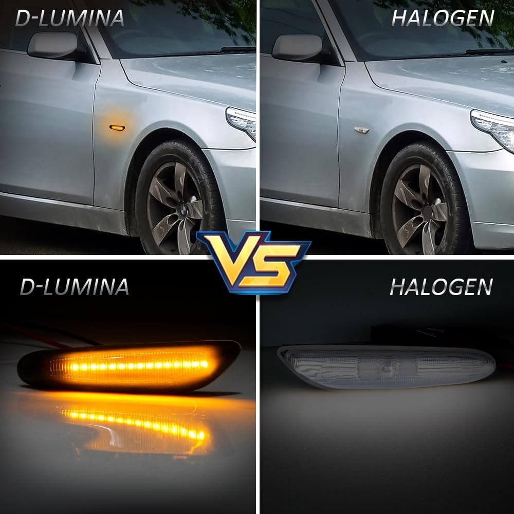 D-Lumina Sequential Amber LED Side Marker Lights Turn Signal Lamp Assembly for BMW E90 E91 E92 E93 E46 E53 E60 E61 X3 E83 X1 E84 E81 E82 E87 E88 Side