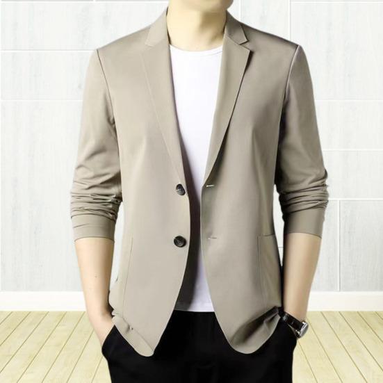 Men Suit Coat Lapel Long Sleeve Single Breasted Suit Jacket Solid Color