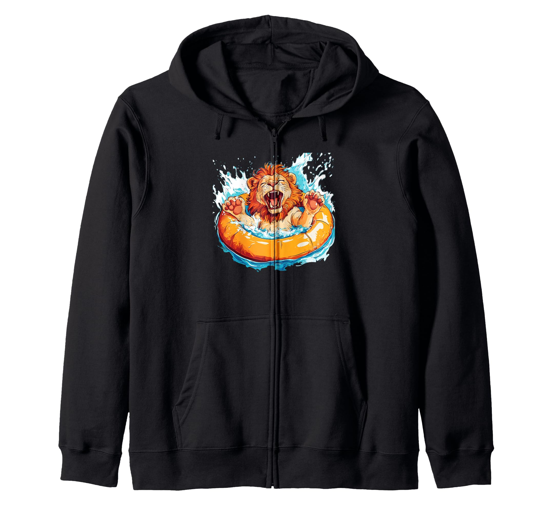 A fantastic summer costume for the pool with a lion. For boys and girls. Zip-up hoodie.
