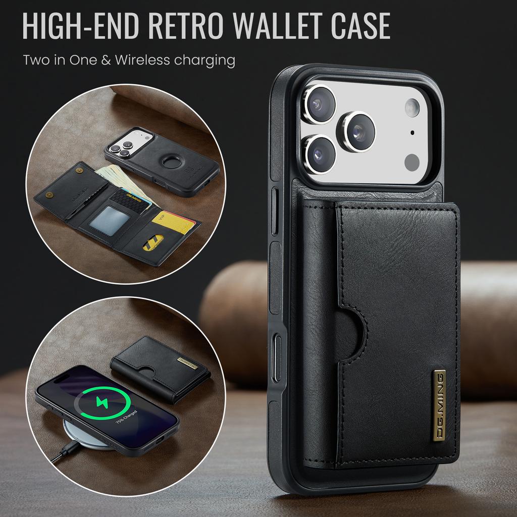 DG.MING M6 Series For iPhone 17 Pro Max Case Magnetic Wallet PU + PC + TPU Phone Cover
