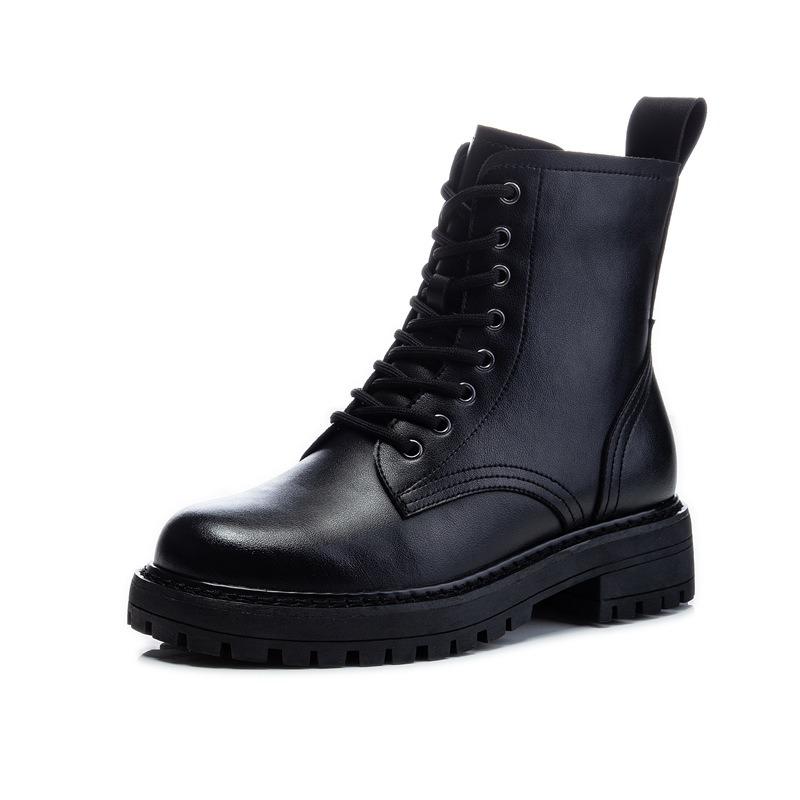 Martin boots women's autumn and winter new Lunfeng medium tube leather short shoes women's thick-soled velvet women's shoes