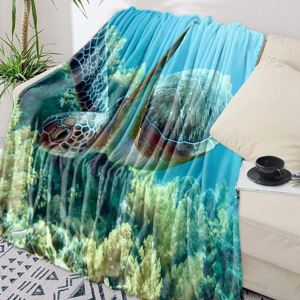 Turtle Blue Sea Bubble Throw Blanket Warm Microfiber Flannel Blanket Bedroom Decor Blankets For Beds