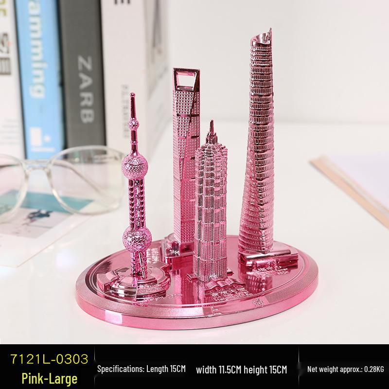 Envy Porcelain Oriental Pearl Tower Model: Shanghai Architectural Souvenir Figurine for Desktop Decoration.