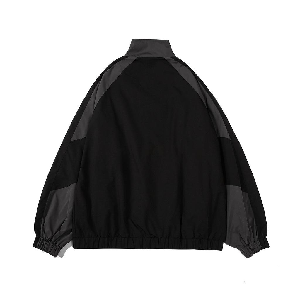 Men's Color Collision Splicing Stand-up Collar Jacket Loose College Style Casual Jacket