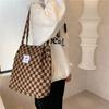 1 retro corduroy checkerboard shoulder tote bag female student class canvas bag simple hand bag