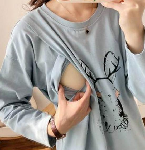 Maternity Long Sleeve Nursing Top - Stylish Spring & Autumn Wear for Postpartum and Breastfeeding Moms