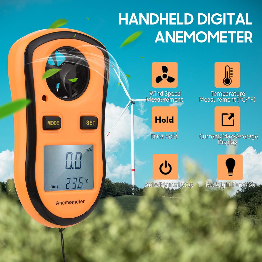 GM8908 Digital Anemometer Handheld Wind Speed Meter Gauge Air Velocity Temperature Tester with LCD Backlit Wind Chill