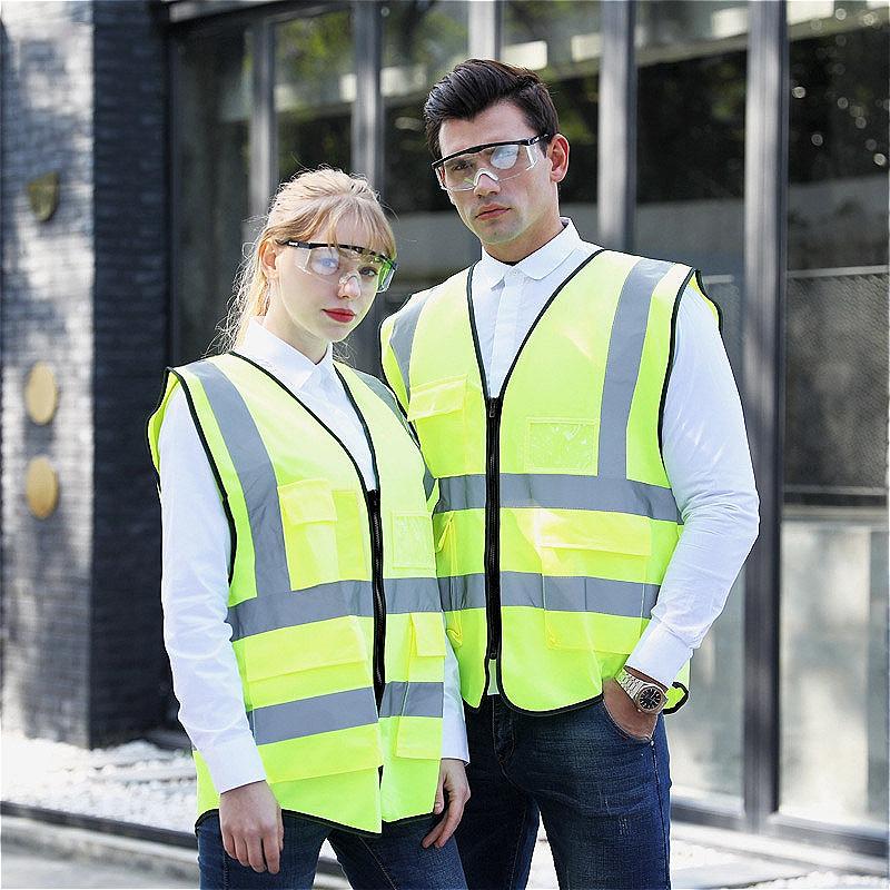 2pcs Sets Reflective Security Vests Adjustable Reflective Safety Clothing with Multi-Pockets Reflective Vest for Running Cycling