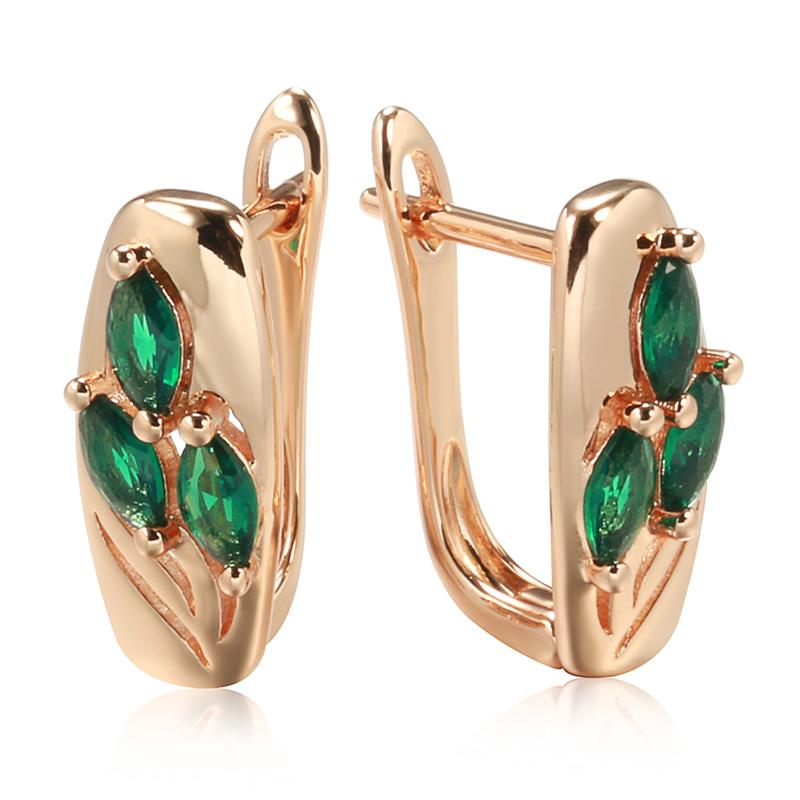 Kinel Green Leaf Zircon Vintage kvinners øredobber med rosa gullfarge