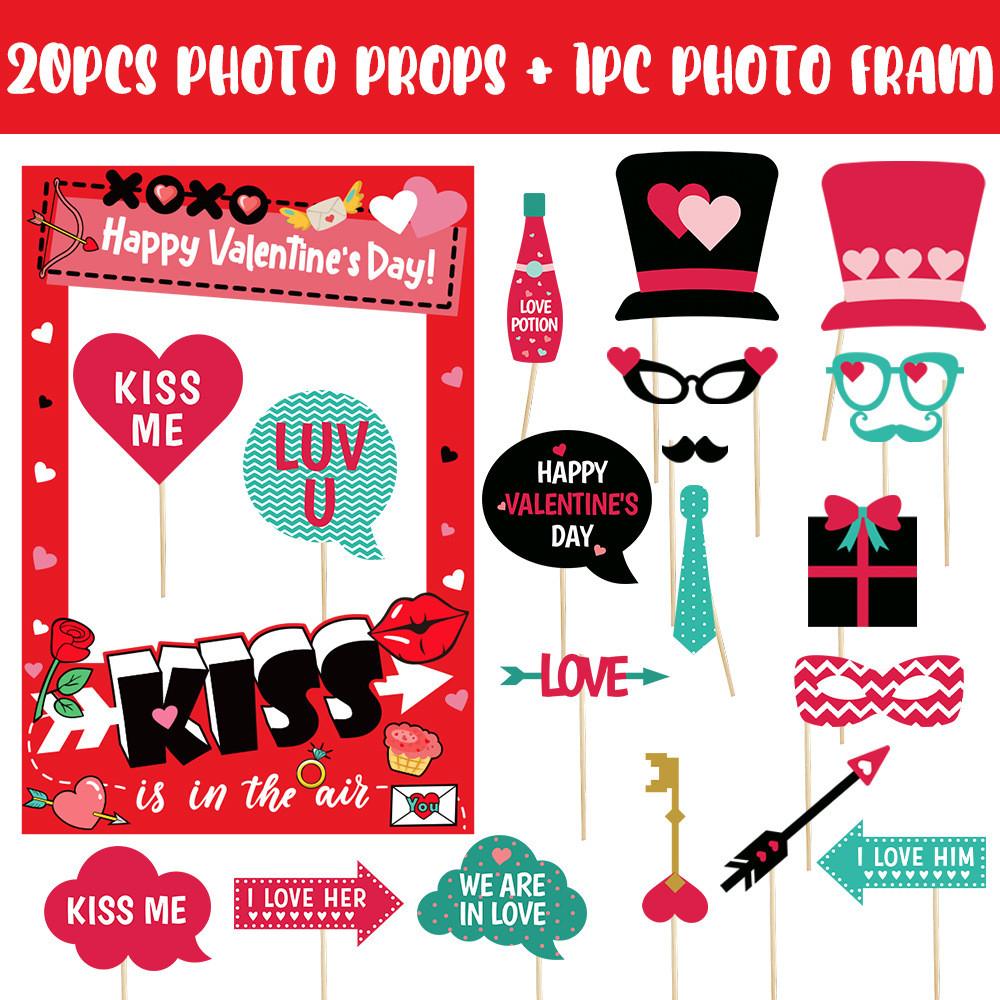 Photo Valentines Day Booth Decor Kit With Paper Frames For Kids Adults Fun Photo
