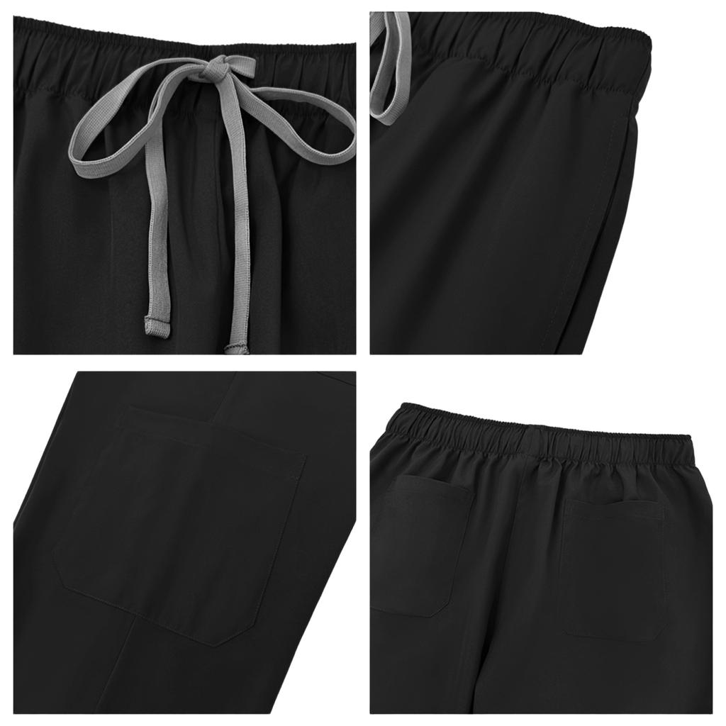 Men’s V Neck Short Sleeve Scrub Set Two Piece Uniform with Chest Pocket and Straight Leg Pants for Medical Work