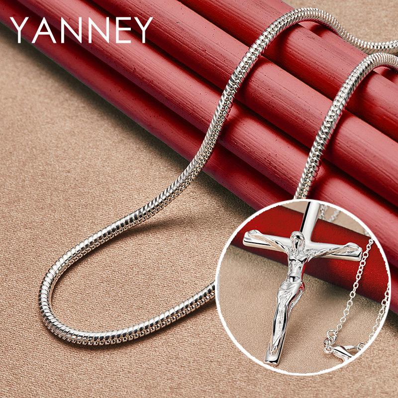 New 925 Sterling Silver 16-30 Inches Fine 60MM Cross Necklace For Women Men Fashion Charm Wedding Party Jewelry