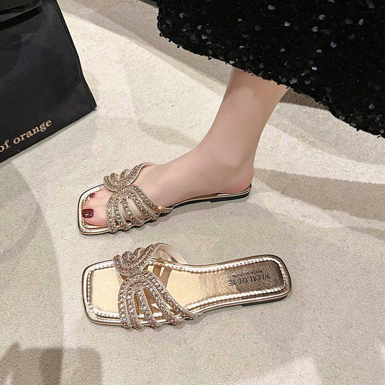 2025 Summer Women's Square Toe Cross Strap Sandals and Slippers