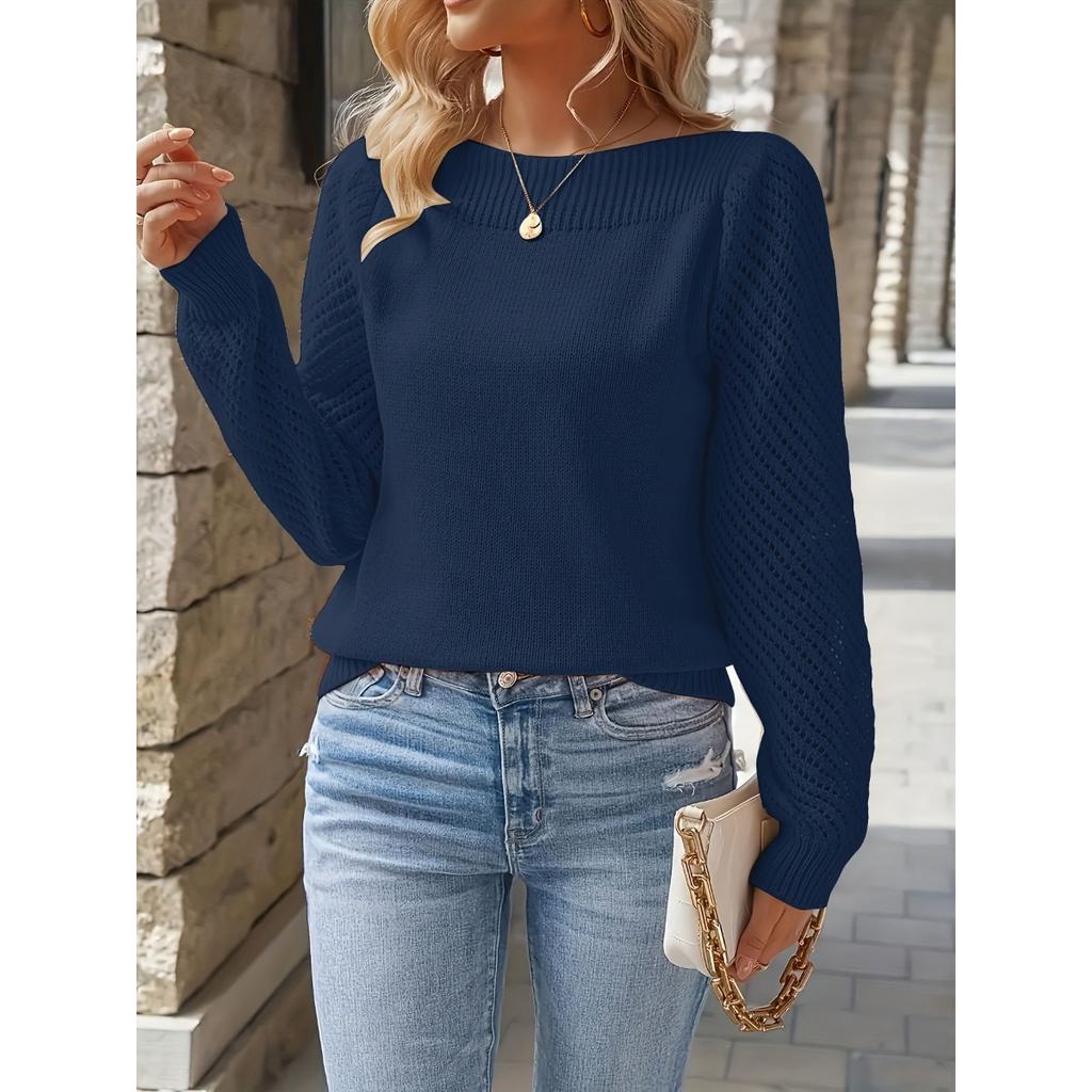 Suéter de Mujer Primavera y Otoño Color Sólido Calado Manga Larga Un Hombro Jersey de Punto Top