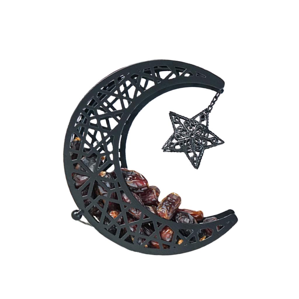 Hollow Moon Iron Tray for Eid Mubarak Dessert and Pastry Serving Platter Cake Storage Organizer Muslims Home Decoration