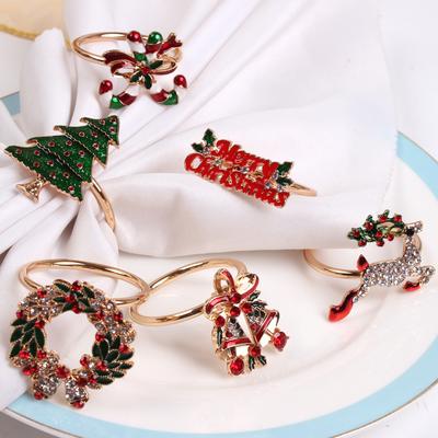 Cross-border Christmas Series Napkin Ring Drop Oil Diamond Christmas Bell Deer Christmas Tree Cane Napkin Buckle Napkin Ring