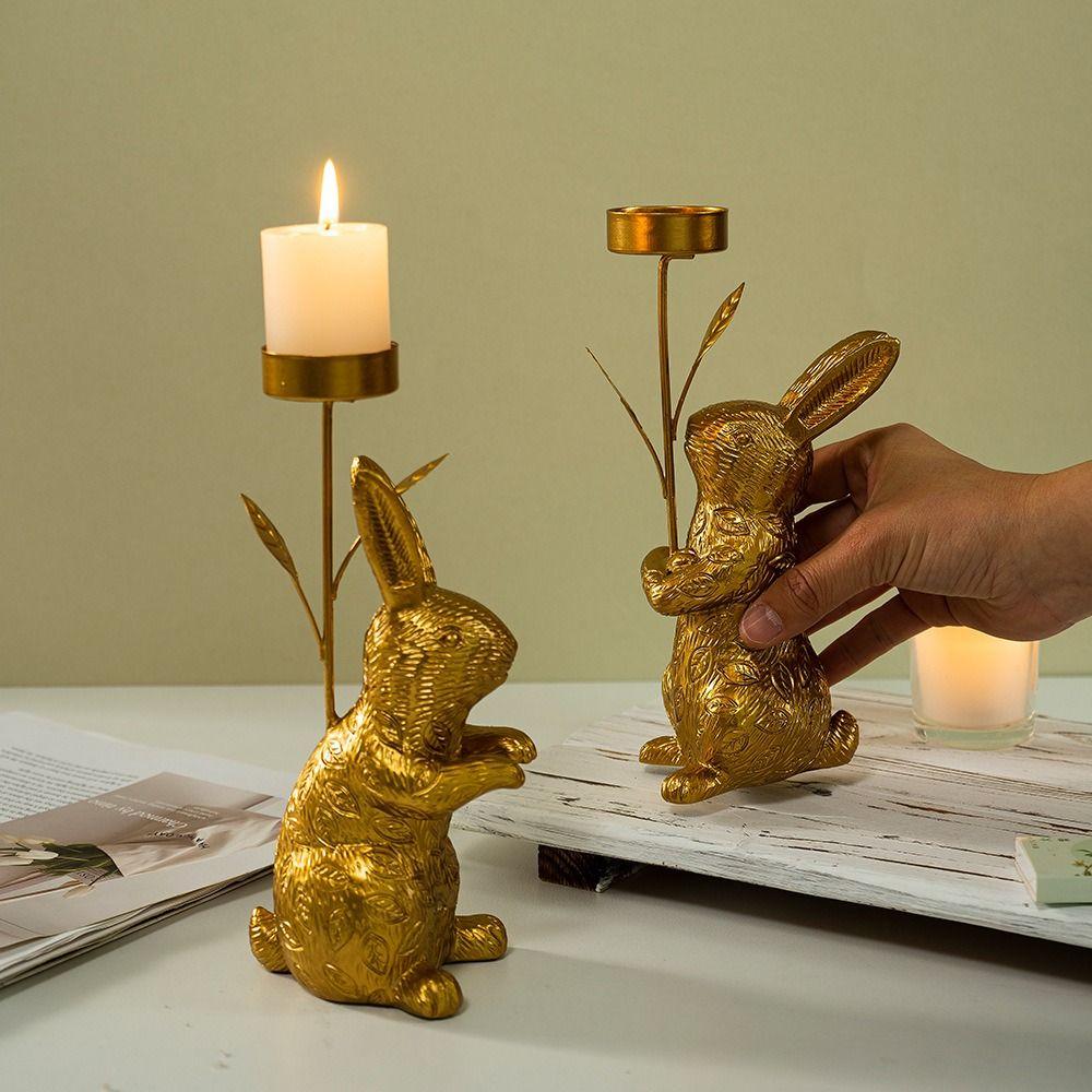 Resin Easter Bunny Candle Holder Elegant Delicate Candlestick Ornament Cartoon Rabbit Convenient Easter Decoration