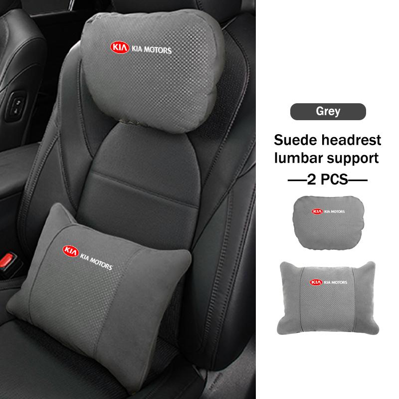 BBEI1 Car Styling Soft Suede Headrest Neck Support Seat Breathable Waist Pad Pillow Mat For KIA Sorento Stinger Soul Spectra Niro