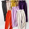 European-American Slim Fit Casual Cropped Pants with Slimming Waistband and Solid Color Design