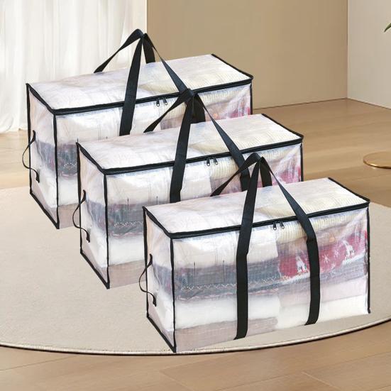 Velká úložná taška na quilt Průhledný úložný box s víkem Zesílená ucha Vodotěsný Skládací Stěhovací úložné tašky Tašky pro balení oblečení Lůžkovin