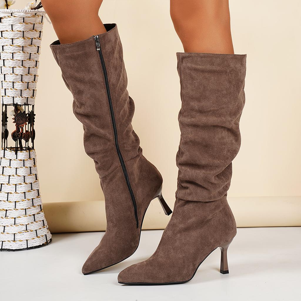 Nuovi Stivali Alti da Donna con Tacco a Spillo Stile Western Cowboy Stivali Alti Aderenti da Donna