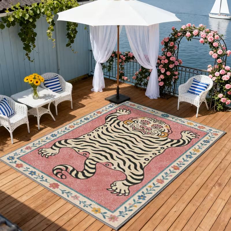 

Double Tiger Play Flower Pattern Carpet Decoration Carpet Outdoor Large Carpet Indoor Outdoor Decoration Living Room Sofa Mat 40X60cm