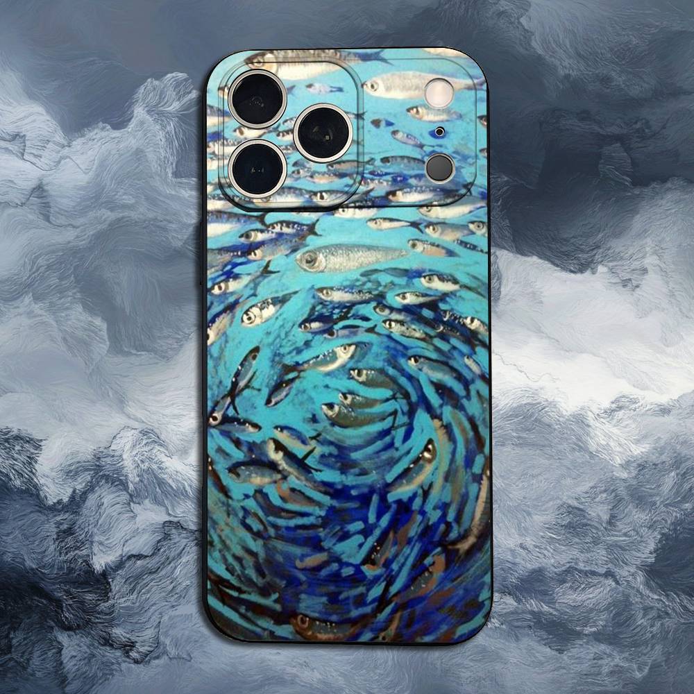Sardines Ocean Case For iPhone 11,12,15,14,13,16,17,Plus,Pro Max,XS,X,XR,SE,Mini,8,7,Soft Silicone Black
