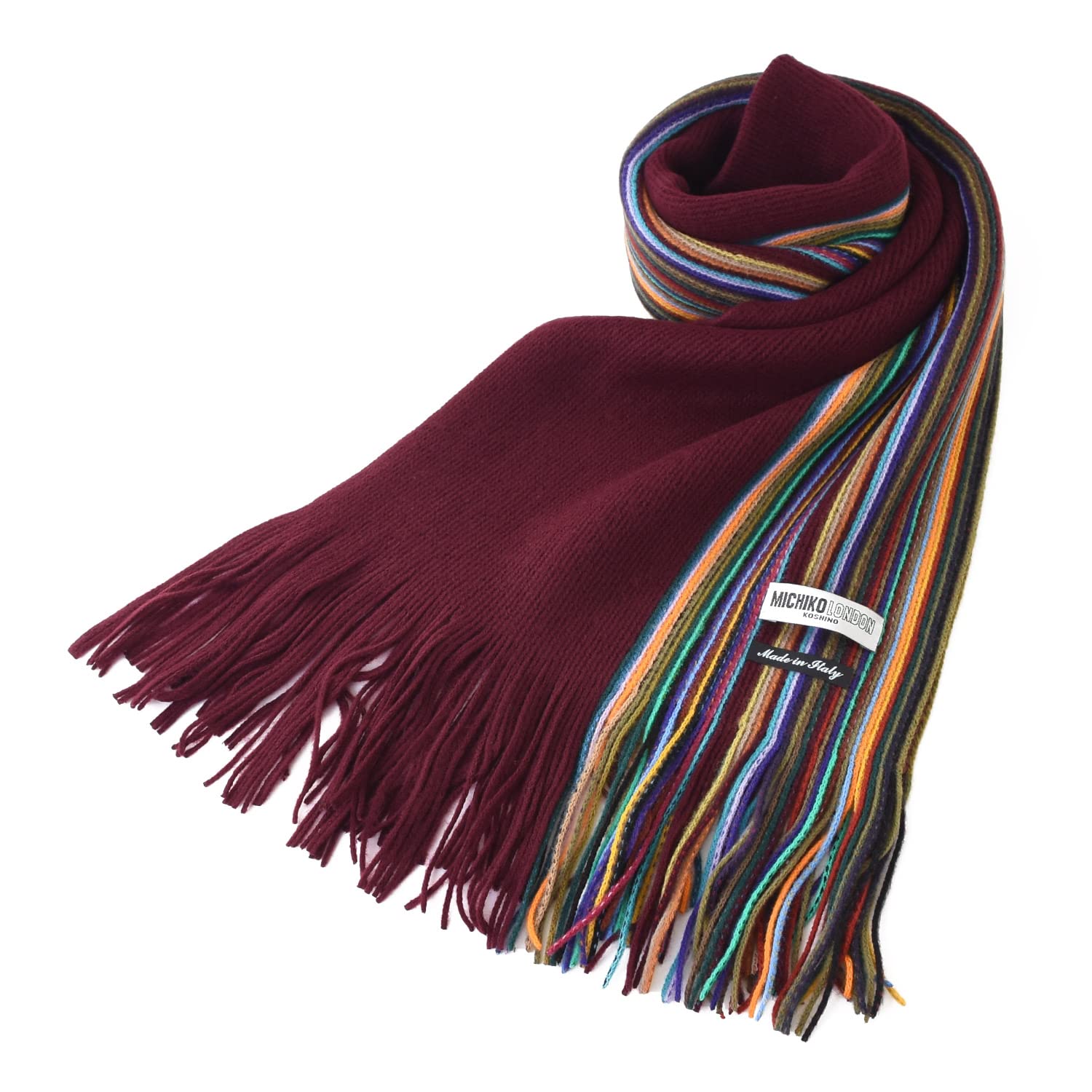 

MICHIKO LONDON Michiko London Brand Made in Russell Winter Gift Scarf, Italy, Men s, Unisex, Knit, Multi-Stripe, Warmth, (A Wine)