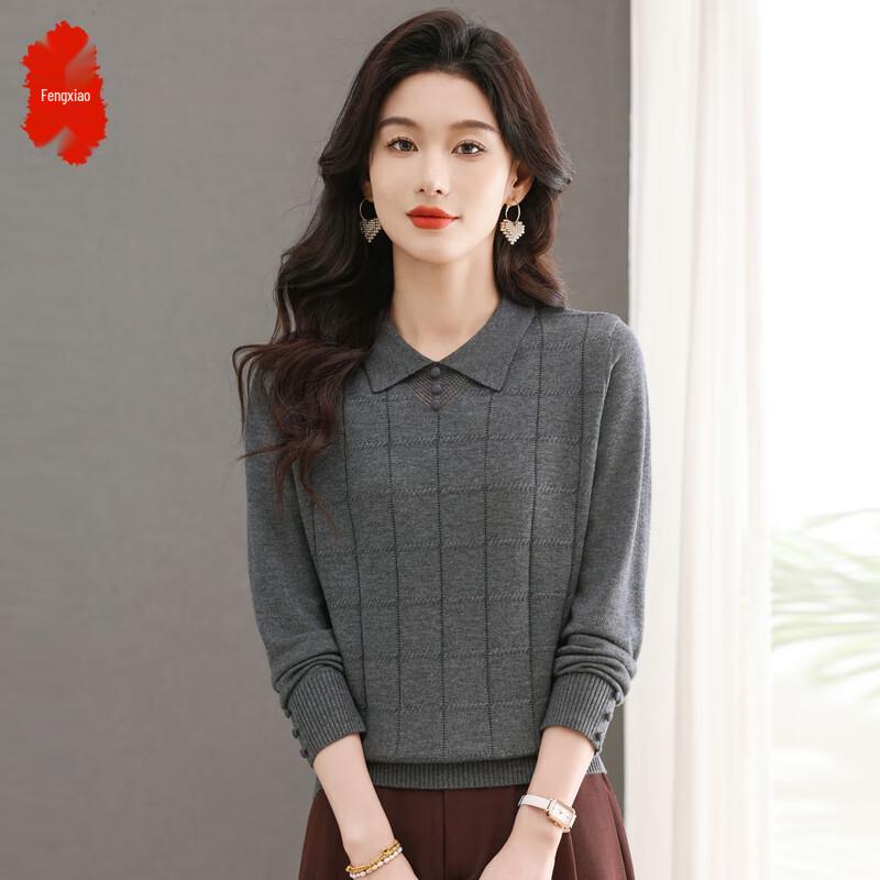 

Women s Autumn Polo Collar Long Sleeve Knit Top XL