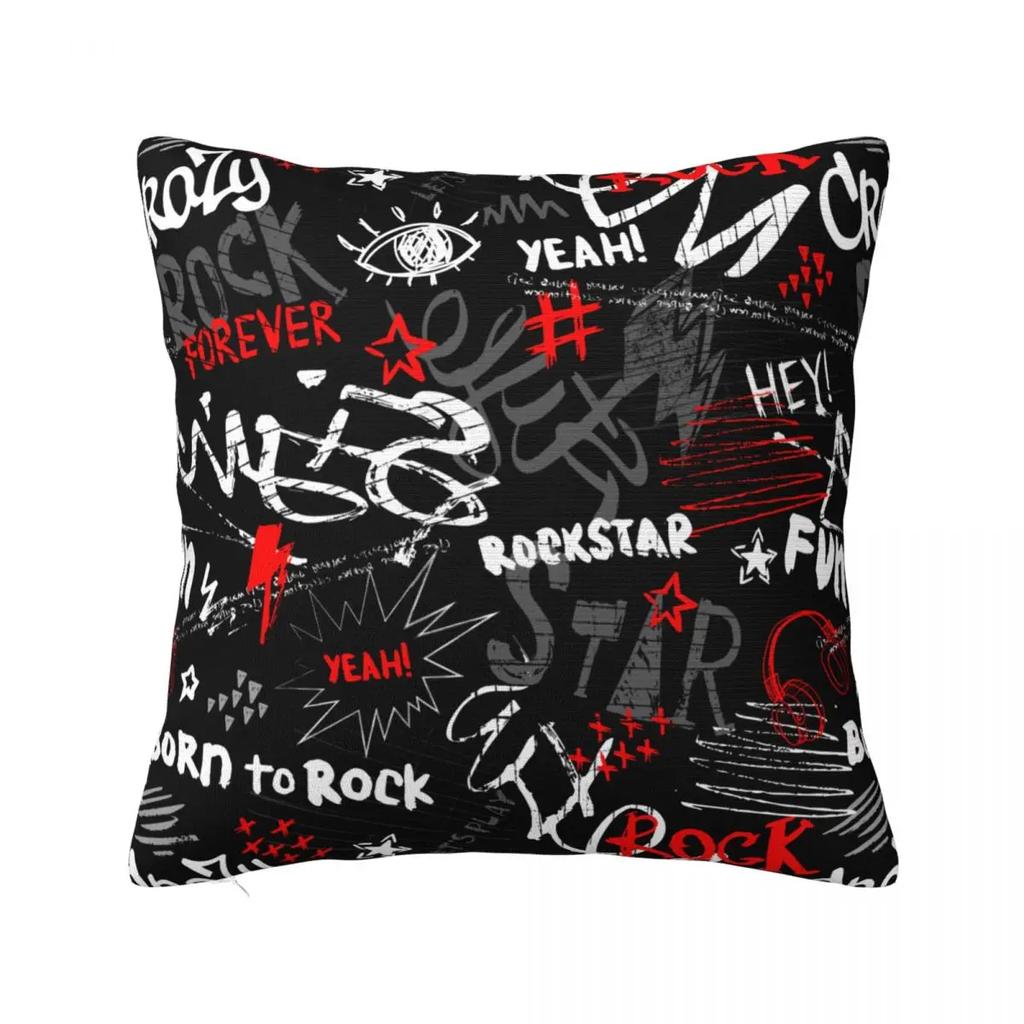 Grunge Punk Words Rock Star Pillowcase Polyester Cushion Cover Decor Throw Pillow Case Cover Bedroom Square