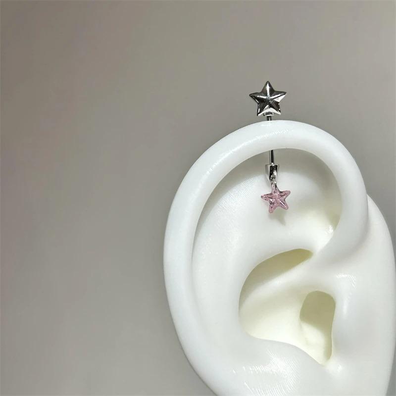1PCS Cute Heart Arrow Pink Zircon Ear Bone Nail New Fashion Y2K Punk Small Earring for Women Girl Cochlea  Party Gift