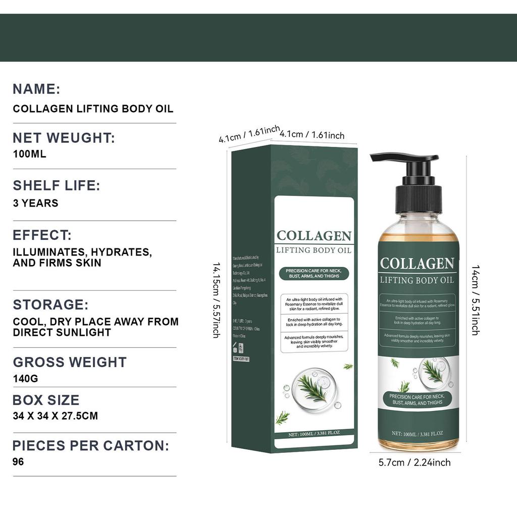 Collagen Firming Body Oil 100ml, Tighten & Lift Skin, Hydrate & Moisturize, Improve Cellulite
