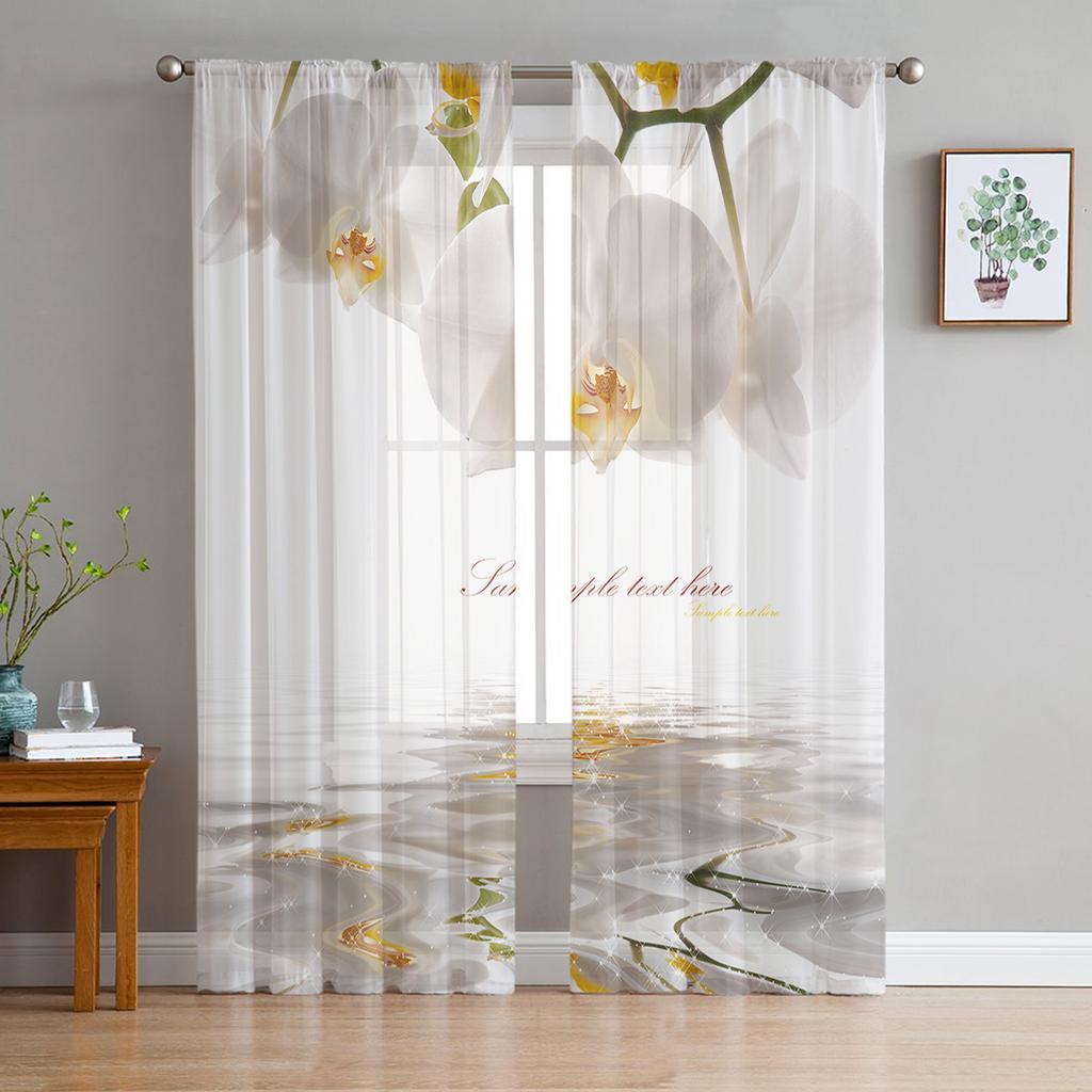 Modern Sheer Curtains Flower Orchid Watercolor Living Room Kitchen Children's Room Decoration Household Chiffon Window Curtains