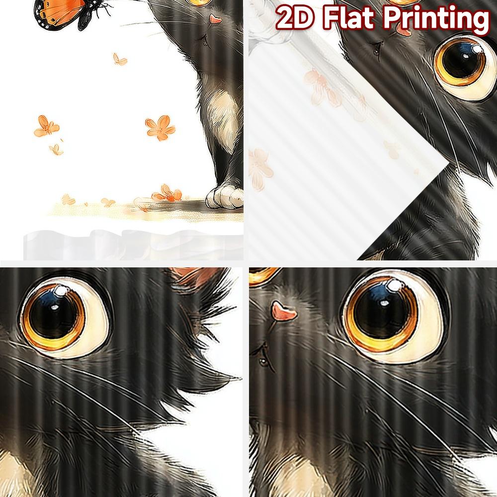 2D flat printing 2pcs Drapes Cute Black Cat Butterfly Digital Printed Polyester Drapes Festive Curtains Use for Festive and