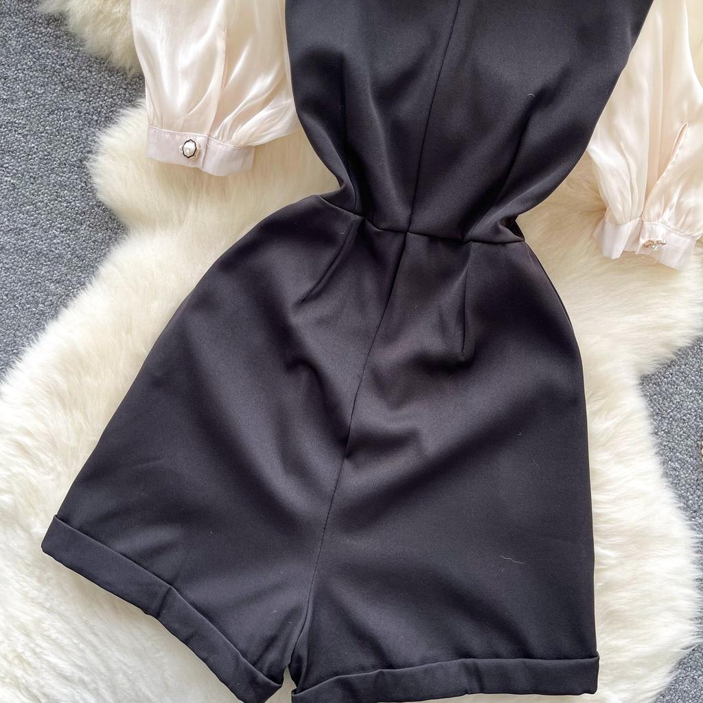 Summer Women's V-neck Puff Sleeve Short Jumpsuit High Street Y2K Office Work Rompers Playsuits