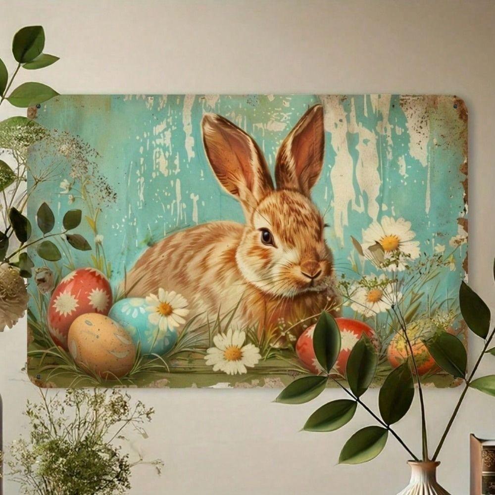 Vintage Easter Metal Poster Wall Art, Bunny Decoration for Home
