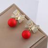 Elegant Red Faux Pearl & Diamond Bow Earrings for Women - Festive and Fashionable Holiday Accessories