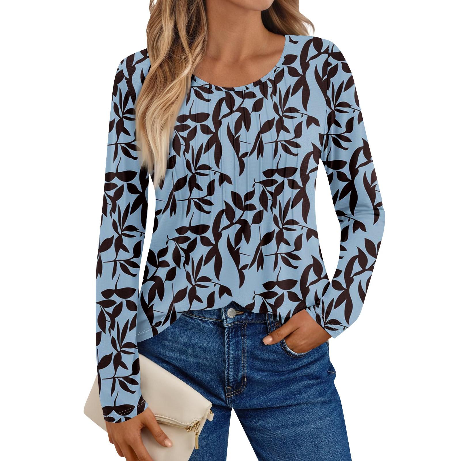 

Женские рубашки с длинным рукавом, графические футболки, повседневные базовые топы, пуловеры S синий