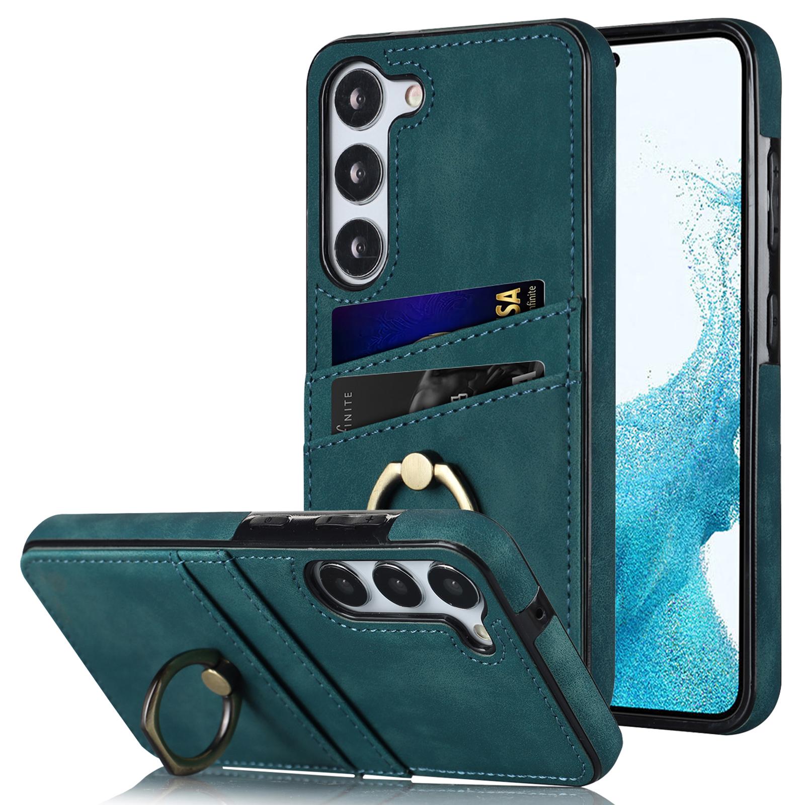 

For Samsung Galaxy S24 Case PU Leather Coated TPU Retro Card Slots Phone Cover Green