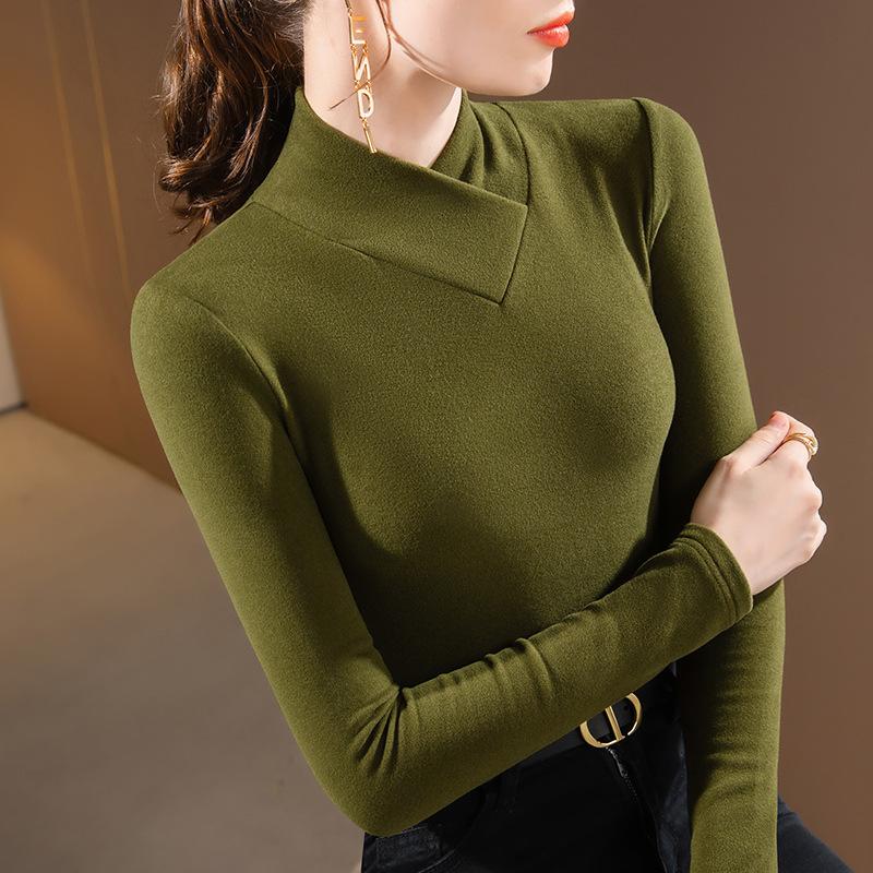 Bottom Shirt Women's Autumn and Winter New Foreign-style Overlapping V-neck Top with Warm Long-sleeved T-shirt Top